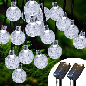 Lot de 2 Guirlande Solaire Exterieur, 10M 30LED Guirlande Lumineuse Exterieure Solaire IP65 Étanche, 8 Modes Décoration pour Jardin Terrasse Guinguette Cour Noël Mariage Fête, Blanc Chaud - Neuf