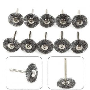 10pcs 22mm Brosse &Agrave; Roue M&eacute;tallique En Acier Inoxydable 30mm Tige En Forme De T Brosse Pour Accessoires De Polissage D'outils Rotatifs Dremel - Neuf