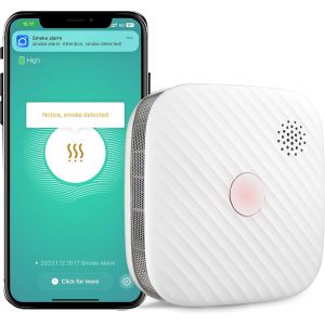JGD-Detecteur de Fum&eacute;e Connect&eacute; avec Capteur Photo&eacute;lectrique et Pile Rempla&ccedil;able, D&eacute;tecteur de Fum&eacute;e WLAN (1 Pack) - Neuf