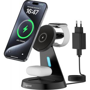 3 En 1 Station De Charge Pour Apple,15w Chargeur Sans Fil Avec Mag-Safe Wireless Charger,Chargeur Induction Compatible Pour Iphone 16/16 Pro/16 Pro Max/15/14/13/12,Apple Watch,Airpods 2/3/4/Pro - Neuf
