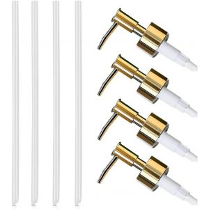 KAL-4 Pièces Distributeur De Savon Pompe Tête, Tête De Pompe Distributeur Savon, Pompe De Rechange Savon, Avec Tuyau De 11Cm, Tête De Pompe À Visser Pour Flacons, Or (Ouverture Bouteille 2,5 Cm) - Neuf
