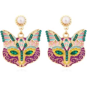 Chenquansarl-Boucles D'oreilles Tête De Chat Colorées, Boucles D'oreilles Colorées En Forme De Tête De Renard Pour Femme, Boucle D'oreille De Vacances En Perles De Bohème En Forme De Chaton Pour Dame - Neuf
