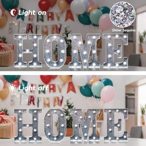 Cheng-Lettres Lumineuses Led Pour Chapiteau U2013 Lettres Lumineuses À Paillettes Argentées, Alimentées Par Piles, Veilleuse Pour Fête D'anniversaire, Mariage, Décoration De La Maison, Fête Prénatal - Neuf