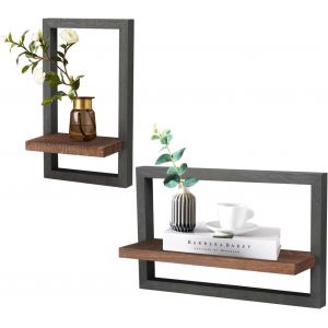 Cauc-Lot De 2 &Eacute;tag&egrave;res Murales Flottantes Pour Mur, &Eacute;tag&egrave;res Suspendues Pour Rangement Mural, D&eacute;coration Murale, &Eacute;tag&egrave;re Murale Carr&eacute;e Pour Salon Chambre Bureau, Cuisine - Neuf