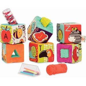ChenQuanSarl-Toys By Battat &iquest; 6 Cubes &Eacute;ducatifs Alphabet En Mousse Recouverts De Tissus &Agrave; Empiler &iquest; Inclut 6 Cubes Et 5 Inserts Sensoriels Interchangeables De Formes Compactes &iquest; Sans Bpa &iquest; 1Er Age - Neuf