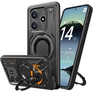 Kal-Coque Pour Xiaomi Redmi Note 14 5g Avec 360° Rotatable Métallique Support, [Support Invisible] [Antichoc Protection Militaire] Tpu+Pc Renforcée Armure Coque Pour Xiaomi Redmi Note 14 5g, Noir - Neuf