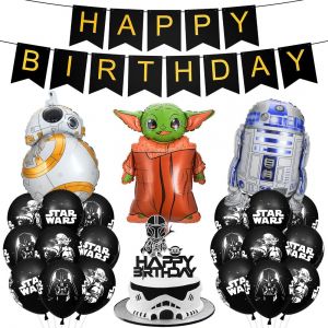 ERYI-Ballons Anniversaire Garcon, Decoration Guerres Star, Deco Anniversaire Enfants, Ballon Noir, Banderole Happy Birthday, Decoration Gateau Comme Fournitures De Fête D'Anniversaire Enfants - Neuf