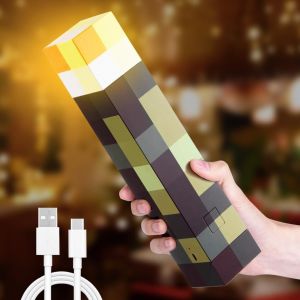 Kalanka-Lampe Murale Miner Craft En Forme De Torche 28cm, Lampe Rechargeable Par Usb, &Eacute;clairage Mural Cadeau Pour Enfants, Cadeau Chambre, F&ecirc;te, Lanterne Chevet(Jaune) - Neuf