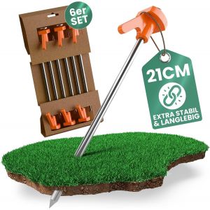 Lot De 6 Piquets De Tente De 21 Cm-Clous De Tente Solides En M&eacute;tal Inoxydable Avec Support Pour Cordes De Serrage-Pour Tous Les Types De Sols-Id&eacute;al Pour Le Camping Et L'ext&eacute;rieur,Avec T&ecirc;te - Neuf