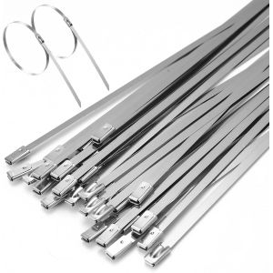 MEVRONISSHOP-100 Pcs Collier de Serrage Inox, 4,6 x 300 mm Attache C&acirc;bl&eacute;es Acier Inoxydable 304, Collier de Serrage M&eacute;tallique Inox Autobloquante avec But&eacute;e &agrave; Bille pour Conduits &eacute;chappement Int&eacute;rieu - Neuf