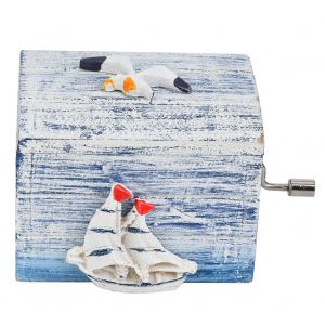 Boite a musique en bois a manivelle, style mediterraneen, decoration d'interieur, jouet musical pour enfants, cadeau (voilier, mouette) - Neuf