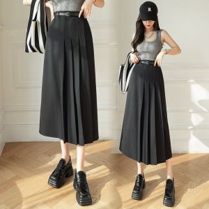 Jupe Plissée Grise Longue Pour Femme, Jupe De Costume Printemps Et Été, Longueur Moyenne, Taille Haute, Jupe Trapèze Slim - Neuf