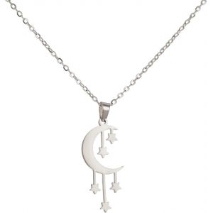Kal-Collier Pendentif Croissant De Lune Et Etoile En Acier Inoxydable Chaîne Délicate Collier Lune Soleil Etoile Bijoux De Quotidien Cadeau Pour Femmes Filles - Neuf