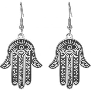 Kal-Boucles D'oreilles Main De Fatma En Acier Inoxydable Pour Femmes Et Filles - Élégantes Et Chics - Bijoux De Fatima - Neuf