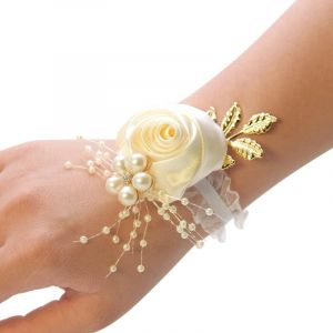 Kal-Bracelet De Poignet De Mariage - Bracelet Floral - Main - Rose - Perle - Bracelet De Mariage - Fleurs - Bracelet Pour Femme Et Fille - Cadeau De Mari&eacute;e - Demoiselle D'honneur - No&euml;l - F&ecirc;te De - Neuf