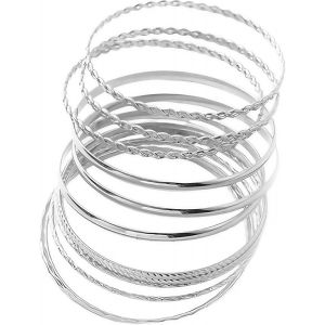 Kalsw-12 Pièces Bracelet Femmemétal Bijoux Femme Multicouche Empilable Rétro Bracelet Bohême Jonc Bracelets Parure Bijoux Mariage Texture Simplepour Femmes Mariage Et Fête - Neuf