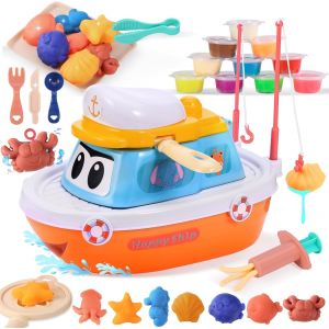 Set de P&acirc;te &agrave; ModelerJouet de P&ecirc;che pour Enfants45 Accessoires et 10 Pots de P&acirc;te &agrave; ModelerCadeau pour Gar&ccedil;ons et Filles &agrave; Partir de 3 Ans - Neuf