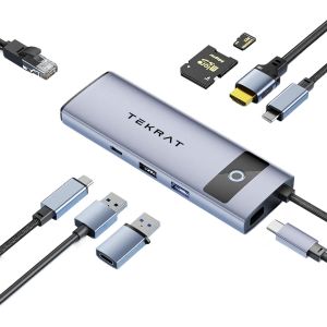 JGD-Hub USB C 8 en 1 Adaptateur Multiport avec HDMI 4K, Ethernet, USB-A, MicroSD et Carte SD pour MacBook Air/Pro, Dell XPS, iPad, Samsung, Surface - Neuf