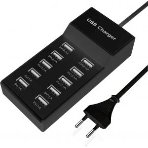 JGD-Chargeur USB multiple, 10 ports, 40 W, station de charge multi-ports, compatible avec iPhone 12/13/14/15/16/Samsung S23/S24/Z Flod/Z Flip/iPad/Xiaomi/Huawei/Oppo/OnePlus. - Neuf