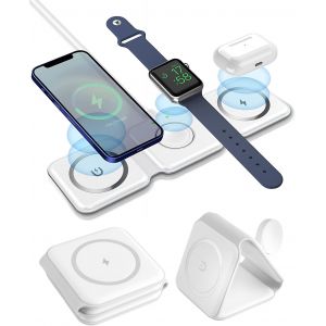 KALANKA-Chargeur Induction Phone 3 en 1 Pliable, Station de Charge Rapide sans Fil MSafe 15W pour Phone 16/15/14/13/12, A pple Watch 10/9/8/7/6/SE et Air Pods, Portable et S&eacute;curis&eacute; - Neuf