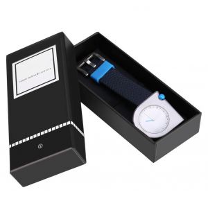 Robe Analogique Quartz Montre-Bracelet Ronde Pu Band Créative Montre-Bracelet Bleu Bande Argentée Boîtier - Neuf