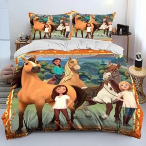 Parure De Lit Spirit Riding Free Horses, Housse De Couette Pour Enfants, Motif Chevaux De Dessin Anime, Taille King/Queen, Decoration De Chambre, Cadeaux - Neuf