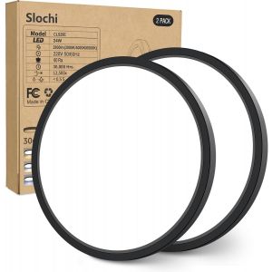 Kal-Lot De 2 Plafonnier Led, 24w 3000k 4000k 6500k Lampe Plafond Noir,2800lm Ip54 Etanche Plafonnier Salle De Bain, Luminaire Plafonnier Rond Pour Chambre,Salon,Couloir, Garage, Cuisine, Ø30cm - Neuf