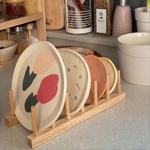 Séchoir à vaisselle en bois 6 grilles en bois de pin Base stable pour tasses et planches à découper - Neuf