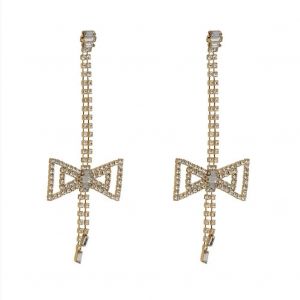 Europestyle Femmes Long Bowknot Alliage Strass Boucle D'oreille Stud D'oreille (Or) - Neuf