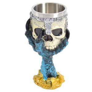 Verre À Vin Effrayant En Résine Avec Tête De Mort Et Griffe De Dragon, Avec Insert En Acier Inoxydable, 330 Ml - 17 Cm De Haut, 7 Cm De Large (Cup-22 Blue Dragon Claw) - Neuf