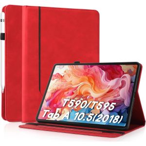 Loc-Coque Pour Samsung Galaxy Tab A 10,5 Pouces 2018 Smt590/T595/T597 - Étui Housse De Protection Cuir Pu Avec Fonction Support/Portefeuille Coque Tablette (Rouge) - Neuf