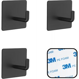 Tianyi-Lot De 4 Crochets Adhésifs En Acier Inoxydable, Crochet Adhésifs Imperméables, Aucun Perçage Requis, Idéal Pour La Cuisine, La Salle De Bain, Le Bureau.Noir - Neuf