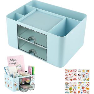 Organiseur De Bureau, Porte-Stylos Avec 5 Compartiments Et 2 Tiroirs, Multifonctionnel Rangement Bureau Organisateur, Papeterie Organizer En Plastique Pour Stylos, Maison, L'école - Neuf
