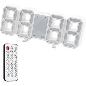 Horloge Murale Num&eacute;rique Led 3D R&eacute;veil Lumineux Fonction Sans Bruit Snooze Luminosit&eacute; R&eacute;glable 12/24 Heure Affichage Date/Temp&eacute;rature Bureau Cuisine Salon Chambre 24.6Cm Avec T&eacute;l&eacute;commande - Neuf