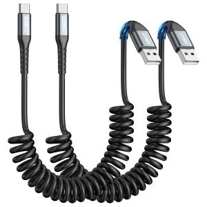 Cable USB C Spiralé, 3A Cable USB C Charge Rapide, [2pièces 0.5M-1.5M] Cable USB vers USB C pour Android Auto, iPhone 16/15 Plus Pro, Galaxy S24 S23, Huawei, Sony, MacBook - Neuf
