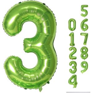 SJZG-Grands Ballons Verts En Forme De Chiffres Pour Gar&ccedil;ons Filles - 101,6 Cm - Grands Chiffres 3 - Film Aluminium Mylar - Auto-Gonflant - Ballons Num&eacute;ros 0 &Agrave; 9 Pour Hommes Et Femmes - Pour Anniversa - Neuf