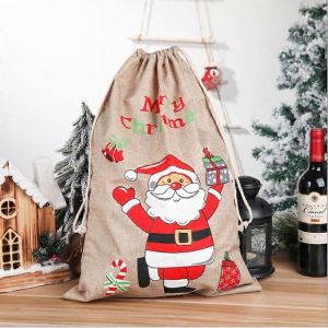 Evago 59cm*38cm De No&euml;l De Jute Sacs En Toile De Jute, Le No&euml;l De Jute, Lin, Toile De Jute Cordon De Serrage Cadeau Traiter Sac De Bonbons Pour No&euml;l Faveurs - Neuf