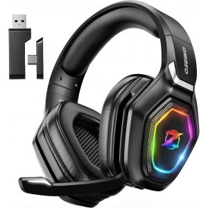 Casque Gaming sans Fil pour PC PS5 PS4, 2.4GHz Audio sans Perte, USB & Type-C Casque de Jeu Ultra Stable avec Microphone Flip (Noir) - Neuf