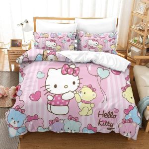 Hello Kitty Housse De Couette, Housses De Couettes Pour Pink Avec Taies D'oreiller Microfibre Parure De Lit Parure De Couette Pour Enfants Adolescents - Neuf