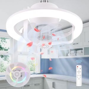 Ventilateurs Plafond Avec Lumi&egrave;re,Ampoule Ventilateur Plafond E27,Lampe De Ventilateur E27,Ventilateur De Plafond Avec Lumi&egrave;re Et T&eacute;l&eacute;commande,Silencieux Avec 50W Led Lampe - Neuf