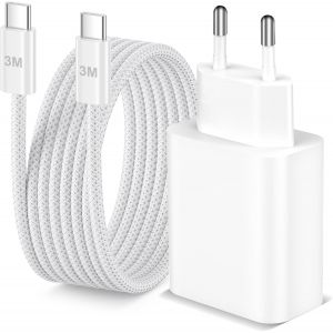 ELVORIX-Chargeur USB C Rapide avec C&acirc;ble USB C 3M, Chargeur 20W Adaptateur Secteur Prise Usb C chargeur Type C Charge Rapide Charger pour iPhone 17/17 Pro Max/17 Air/16e/16 15 Plus/16 15 Pro Max,iPad - Neuf