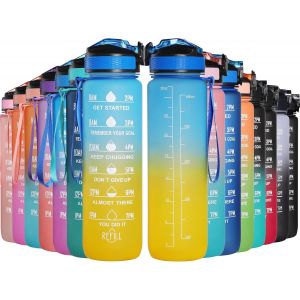 Checarzhn--No1-Bouteille D'eau, Bouteille D'eau De Sport 1000 Ml Avec Échelle Et Marqueur De Temps, Grande Bouteille D'eau Étanche Pour La Salle De Sport En Plein Air - Neuf
