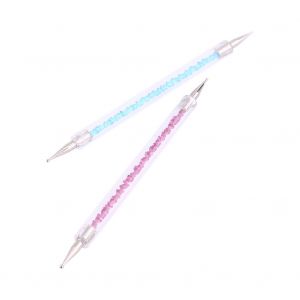 Lot De 5 Stylos Professionnels A Double Extremite Pour Nail Art, En Acrylique, Avec Strass, Pour Manucure - Neuf