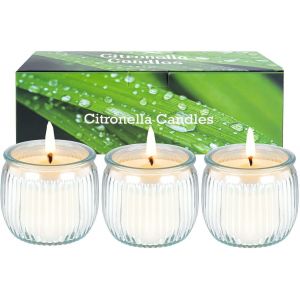 Grande Bougie Citronnelle Extérieur, 3 x 5.3oz Bougie Citronnelles en Verre Avec Cire de soja Naturelle et Huile Citronnelle Bougies pour Anniversaire Jardin Camping Barbecue, 135 Heures de Combustion - Neuf