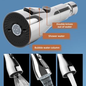 Bec pivotant &agrave; 360&deg; FM22 M24 pour robinet d'&eacute;vier de cuisine avec 3 modes, bec diffuseur de remplacement, a&eacute;rateur de buse d'eau sous pression avec adaptateur et filtre. - Neuf