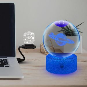 Lampe Boule De Cristal Galaxie Avec Base Lumineuse 16 Couleurs, Illusion 3d Saturne, Veilleuse Planète Avec Télécommande, Contrôle Tactile Intelligent, Anniversaire, Noël Pour Garç[Vei9272685] - Neuf