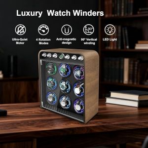 Remontoir De Montre Automatique ; Pour 9 Montre ; Moteur Silencieux ; 4 Modes De Rotation ; &Eacute;clairage Led Int&eacute;gr&eacute; - Neuf