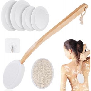 Brosse dos Douche Long Manche,7 PCS Applicateur Creme Solaire,Applicateur de Lotion pour le Dos,Amovible Brosse de Bain Liquide Long Manche pour L'application de Savon Crème Huile Solaire - Neuf