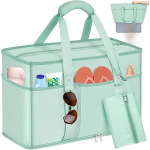 TIANYI-Grande Sac de Plage XXL Famille 45L Sac de Voyage Pliable 50x35x20cm Multi-Poche Nylon Sac Weekend avec Fermeture Éclair et Poche Intérieure Sac de Rangement pour Jouets Sac de Courses (Noir) - Neuf