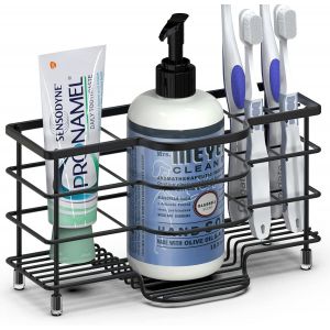 Sjzg-Porte-Brosse &Agrave; Dents &Eacute;lectrique, Support De Rangement En Acier Inoxydable Pour Salle De Bain, Comptoir Ventil&eacute; 6 Emplacements Pour Dentifrice, Nettoyant, Peigne, Rasoir (Noir) - Neuf